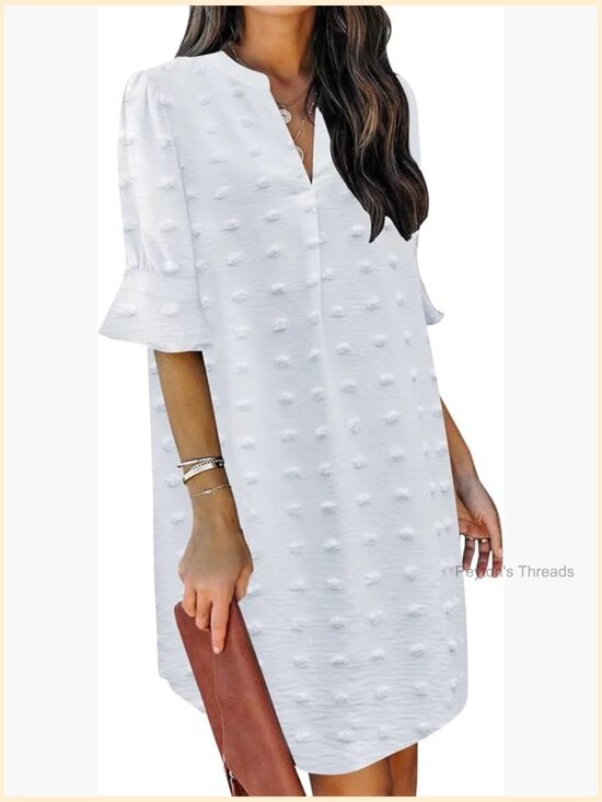 Dresses & Skirts - V Neck Ruffle Short Sleeve Shift Dress - Women's Casual Summer Mini Dress